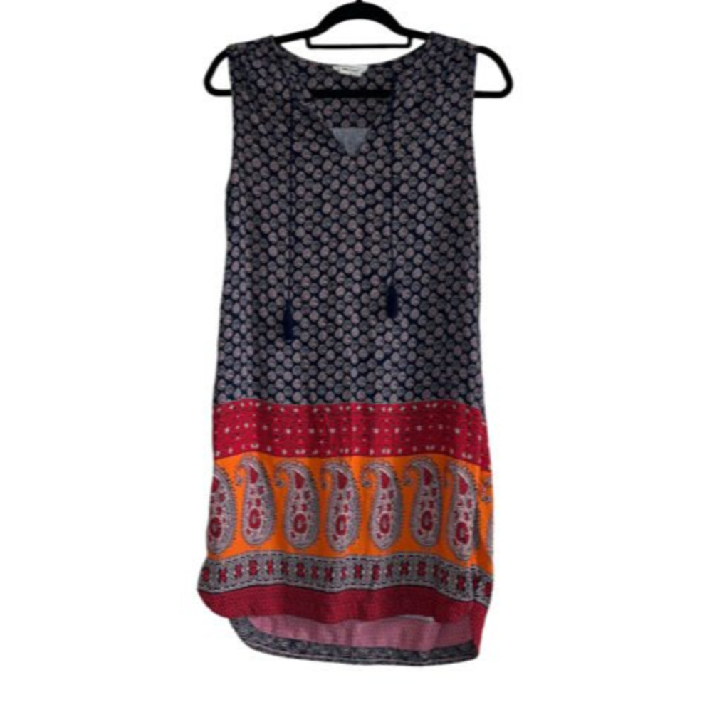 Beachlunchlounge Woman’s Small Boho Shift Paisley Print Blue Knee Length Dress